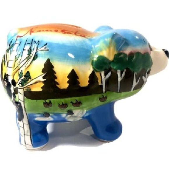 Minnesota Hand painted Ceramic Bear Bank,Figurine Raised Surface Hand Painted - Picture 2 of 6